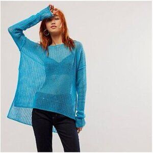 Free People Wednesday Cashmere Pullover Blue Lizard Medium Oversized Loose Knit